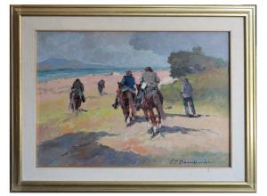 Carlo Domenici (Livorno 1897-1981)- Cavalli sulla spiaggia